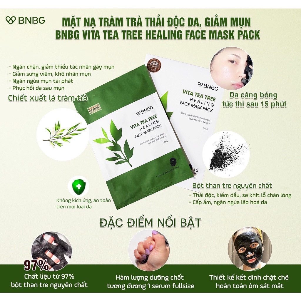 Mặt nạ tràm trà BNBG Vita Tea Tree Healing Face Mask Pack 30ml NPP Tiod88