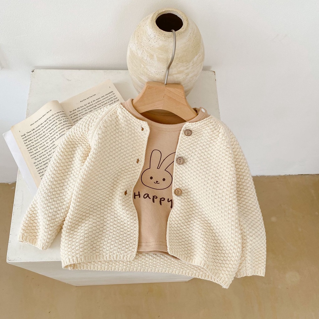 Áo Khoác Cardigan Dệt Kim Tay Dài Cổ Tròn Thời Trang Xuân Thu Cho Bé Trai Và Gái