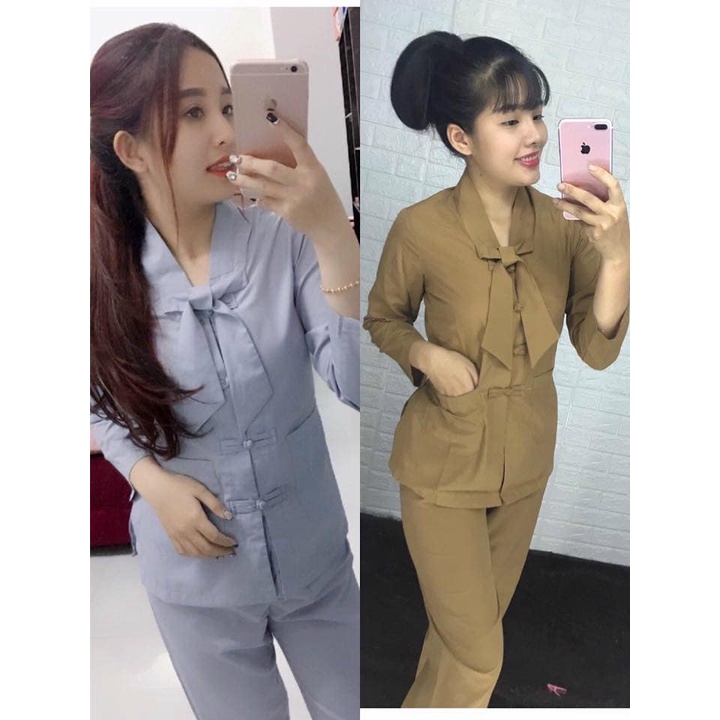 Đồ Lam Đi Chùa Mâu La Hán Nơ Dành Cho Nữ Kiểu Truyền Thồng