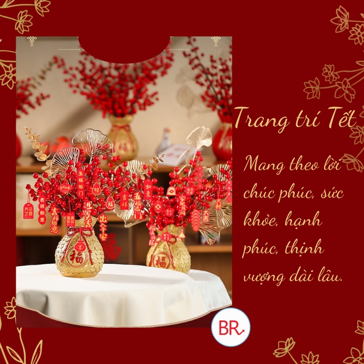 Cành rẻ quạt trang trí Tết tài lộc – Cành lá hoa vàng kim trang trí nhà cửa – 01742