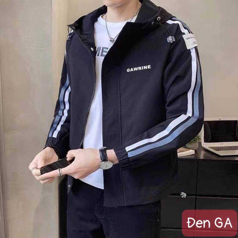 Áo Gió Nam chất liệu dù gió 2 lớp chuẩn size chuẩn from dáng như hình áo dàh cho nam phối sọc màu thêu chữ MS AKD ĐEN GA