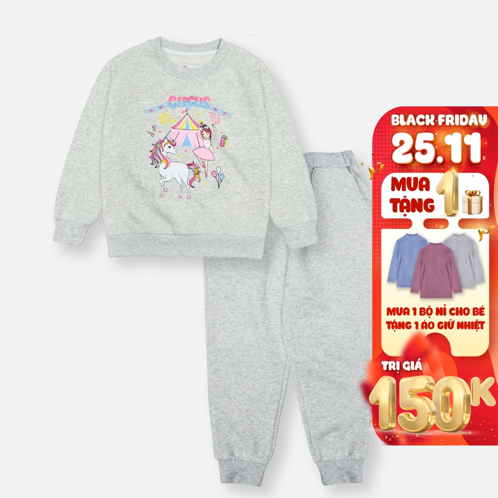 Bộ nỉ bông bé gái Bigfox Miss Meow size đại, bộ thu đông cho bé gái in Bale Circus size trẻ em 3,4,5…11 tuổi