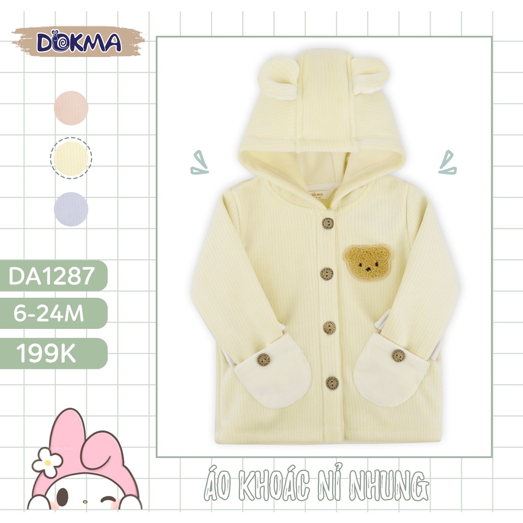 DA1287 Áo khoác nhung dày lót bông mềm mịn bé trai/ bé gái Dokma