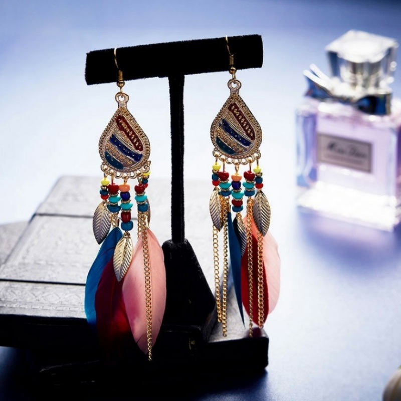 Bông Tai Dáng Dài Phối Lông Vũ Phong Cách Bohemian Thời Trang Cho Nữ