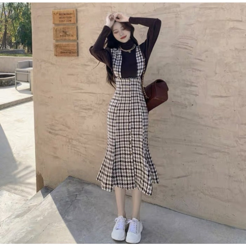 Set Váy Dạ Tweed Dáng Dài Kèm Áo Len Phong Cách Sang Chảnh _ Hàng Order QCCC