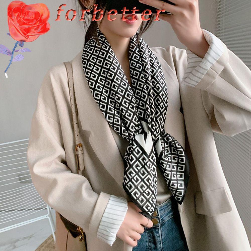 Khăn choàng cổ hình vuông bằng lụa in họa tiết đơn giản phong cách Hàn Quốc thời trang cổ điển cho nữ