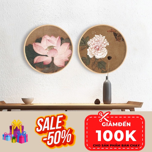 Tranh tròn treo tường hoa sen nhiều mẫu chất liệu tráng gương decor trang trí tặng kèm đinh treo giá tận xưởng