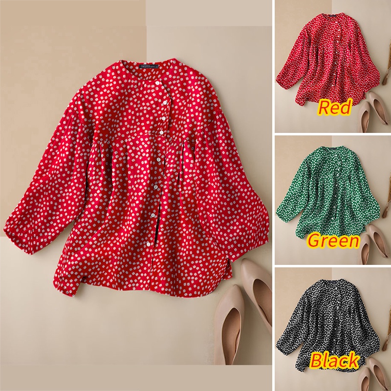 Áo kiểu ZANZEA tay dài cổ tròn in họa tiết hoa thời trang cho nữ