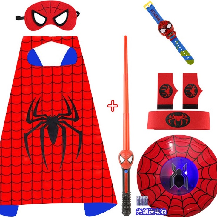 SET Khiên thủ áo choàng đồ bộ hoá trang người nhện Spiderman đồ chơi siêu nhân cho bé