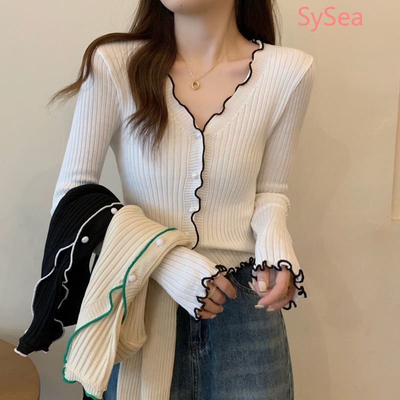 Áo Khoác Cardigan Dệt Kim Tay Dài Cổ Chữ V Phong Cách Hàn Quốc Cho Nữ