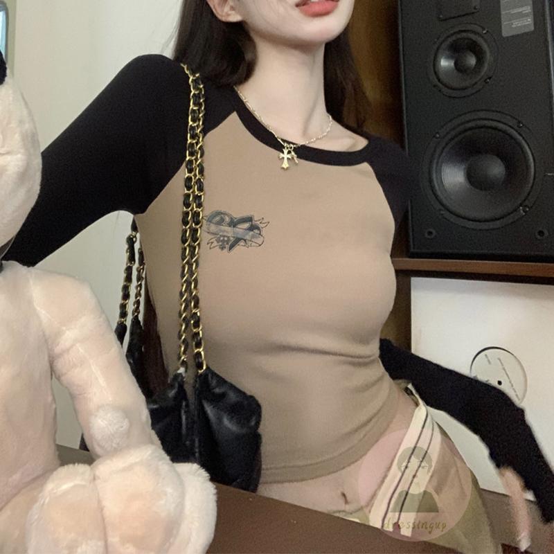 Áo Thun Dài Tay Cổ Tròn In Họa Tiết Retro Thời Trang Dành Cho Nữ