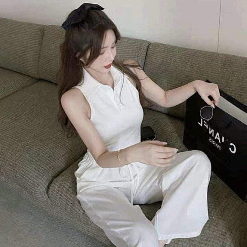 Áo croptop 3 lỗ nữ, áo sát nách cổ polo siêu xinh