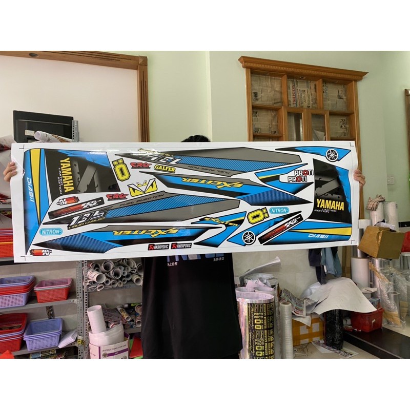DECAL PVC 5 LỚP CHẤT LƯỢNG CAO Tem rời Exciter 2010 sọc xanh đen