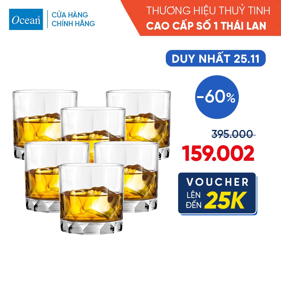 Bộ 6 ly thủy tinh Ocean Connexion Double Rock 350ml