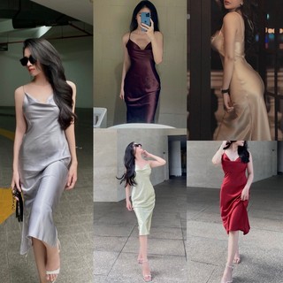 Đầm Lụa Satin Cổ Đổ Hai Dây Dáng Dài- Babiche