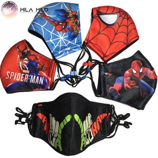 Khẩu trang vải cho bé in 3D từ 3-15 tuổi người nhện spiderman - Khẩu trang kháng khuẩn 3 lớp kèm dây rút