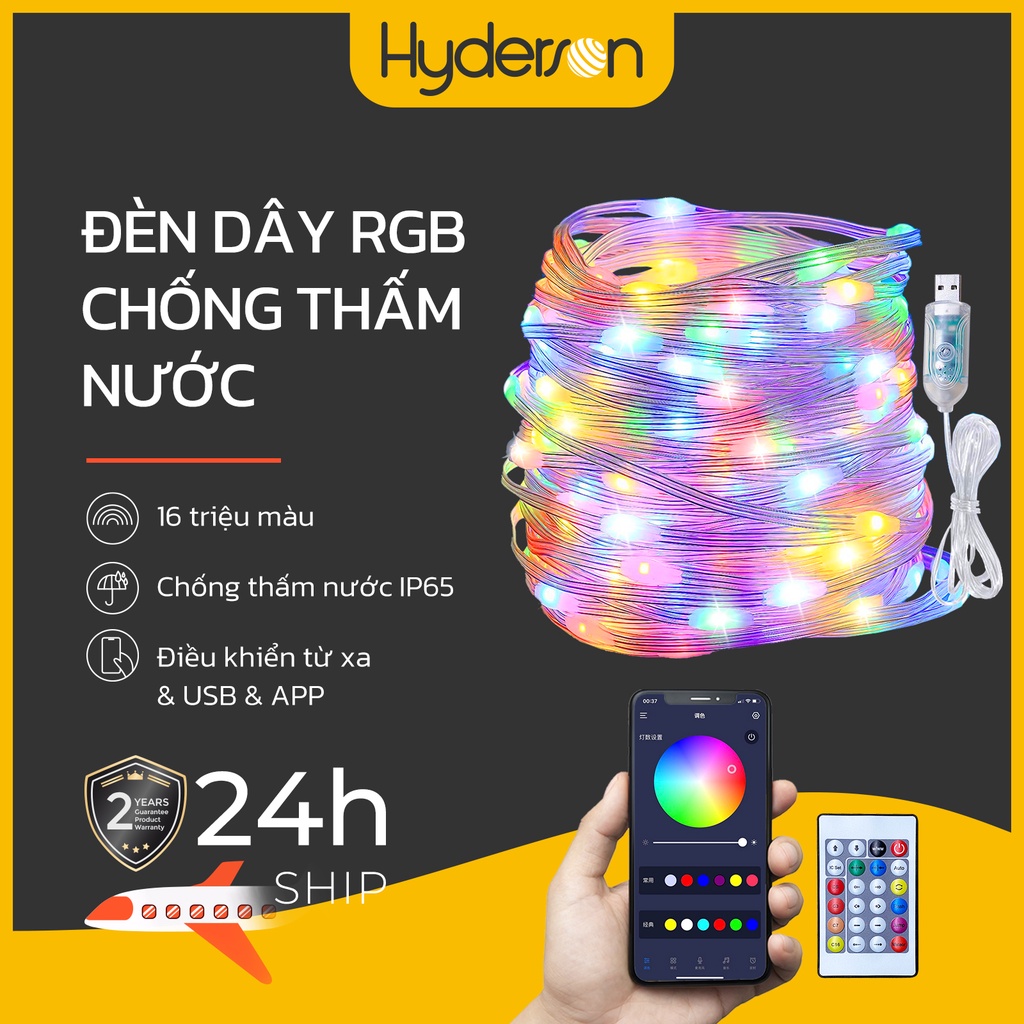 Dây đèn LED HYDERSON 100 bóng thông minh thay đổi màu sắc theo nhạc kèm điều khiển từ xa dùng trang trí