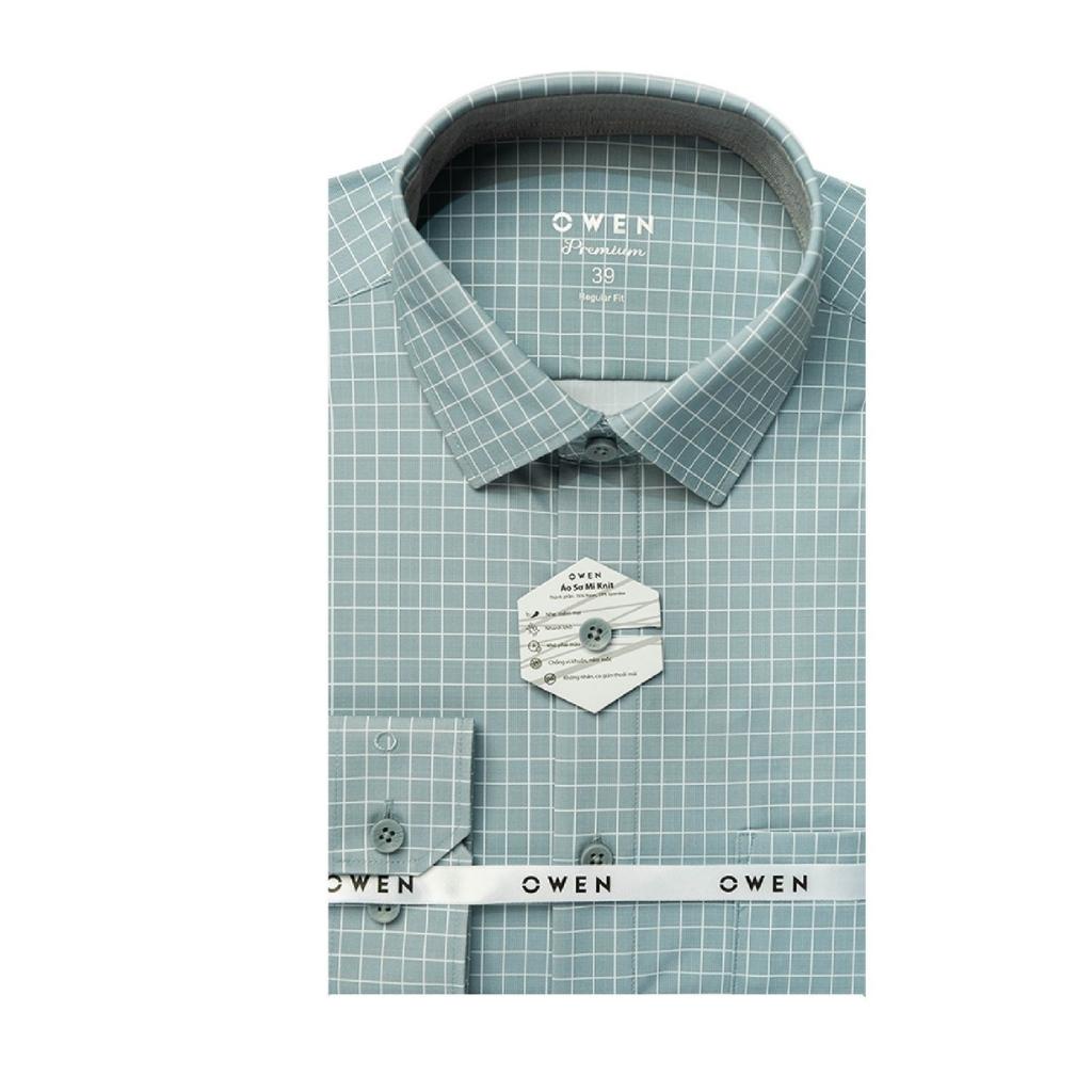 Áo Sơ Mi Dài Tay Nam OWEN AR221045DT Somi Công Sở Sợi Nylon Cao Cấp Màu Kẻ caro ghi trắng Dáng Suông Tà Lượn Có Túi