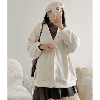 Áo Khoác Cardigan Nỉ Tăm Basic Dài Tay Cài Cúc Chất Dày Dặn Form Rộng Nhiều Màu, Labibi
