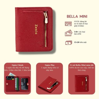 Ví da nữ cầm tay bella mini màu đỏ - ví nữ da bò thật cao cấp, nhiều ngăn