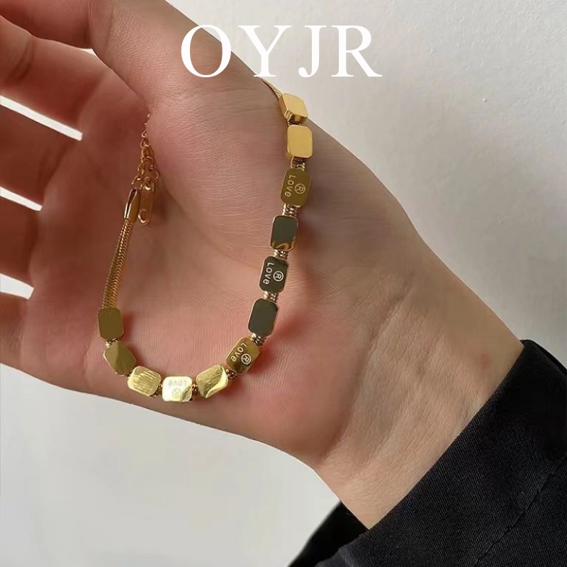 Lắc tay OYJR hình vuông nhỏ màu vàng bằng titan không gỉ cho nữ