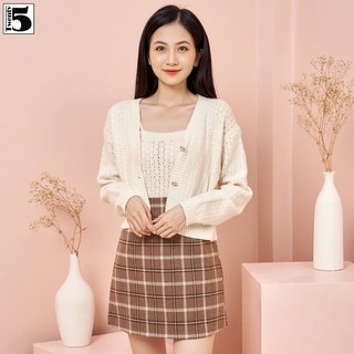Chân váy chữ A nữ vải dạ kẻ caro dáng ngắn có lót quần Twentyfive 3863
