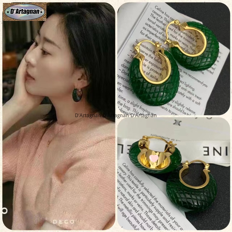 {Boutique Spot} C Bông Tai Vòng Nhẫn Pha Lê Xanh Lá Bằng Đồng Mạ Vàng Bạc Cao Cấp Phong Cách Hàn Quốc 2022 Thời Trang Retro 925 Kim Cho Nữ A1038