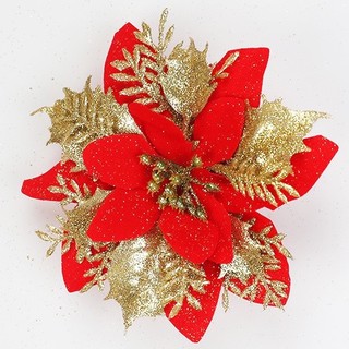 Combo 4 bông hoa Chè đỏ phủ nhũ vàng ,hoa trạng nguyên trang trí giáng sinh (Noel)