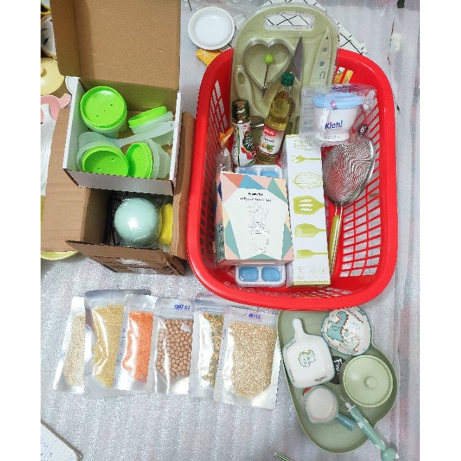 Set bát sứ màu xanh cho bé ăn dặm kèm khay mây cho bé ăn dặm ạ, combo bát ăn dặm