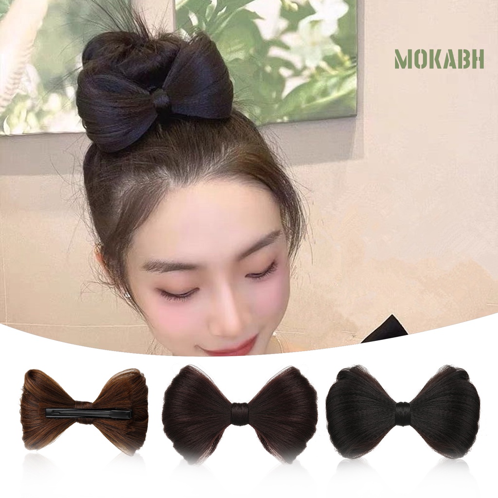 [mokabh] Kẹp Tóc Giả Thắt Nơ 3D Mềm Mịn Như Thật Dễ Sử Dụng Có Thể Tái Sử Dụng Cho Nữ