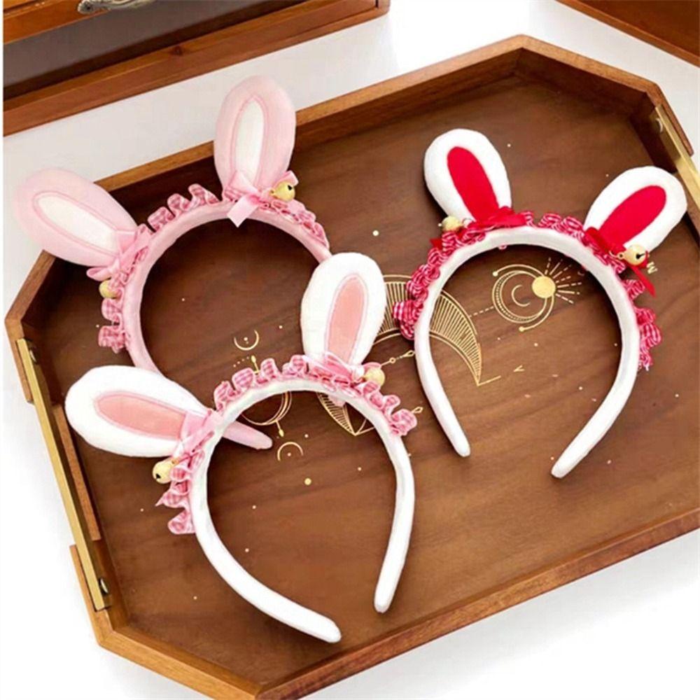 Băng Đô Cài Tóc Đính Chuông Và Tai Thỏ Phối Tua Rua Dễ Thương Cho Nữ