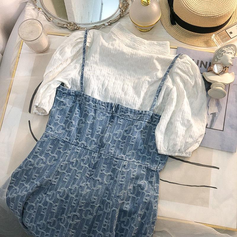 Bộ Đầm Yếm denim Hai Mảnh Thời Trang Mùa Hè 2022 Cao Cấp Phong Cách Pháp Dành Cho Nữ