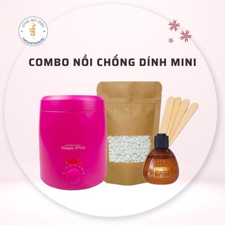 Combo nồi nấu sáp wax lông nóng chống dính mini kèm mỡ trăn và sáp wax lông cao cấp