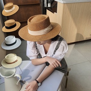 Mũ rơm vành rộng có dây màu trắng thời trang nữ tính mùa hè