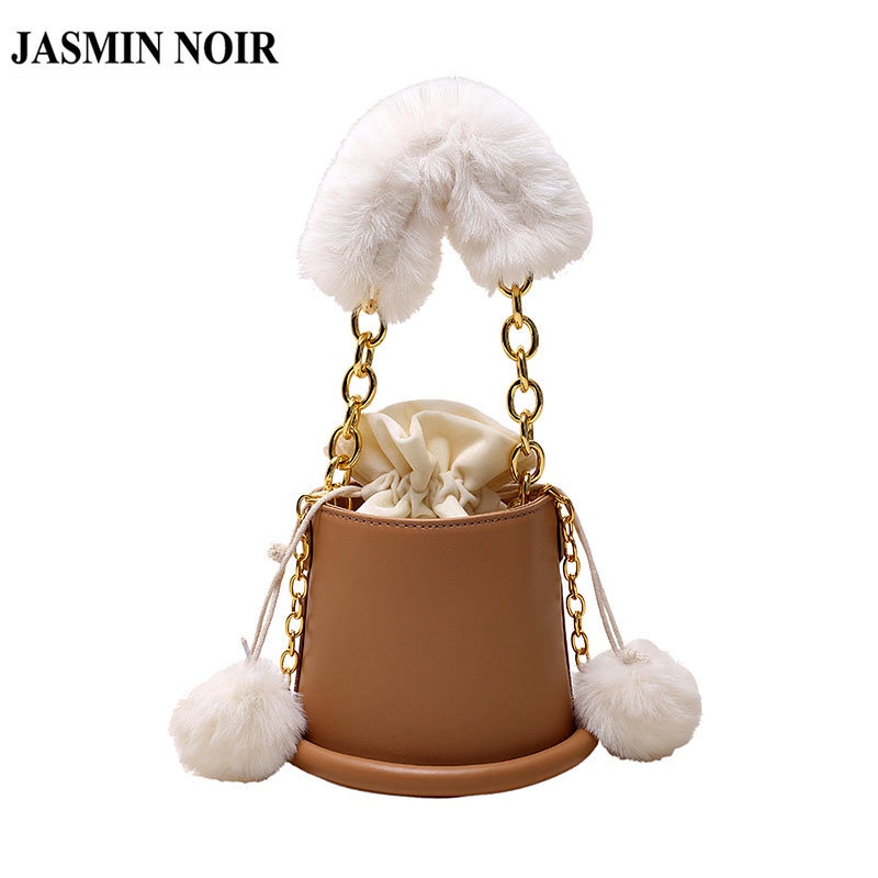 Túi Xách JASMIN NOIR Da PU Hình Trụ Phối Dây Xích Đeo Vai Sành Điệu Cho Nữ