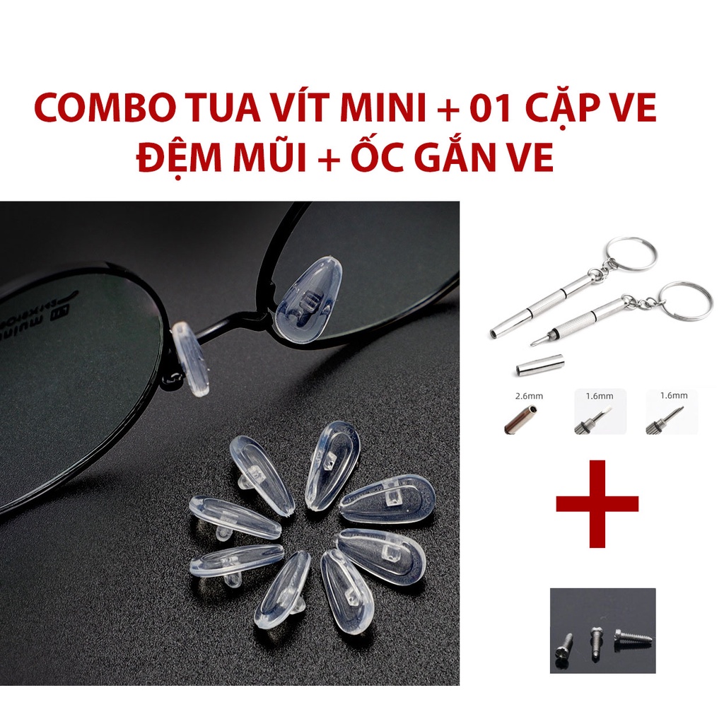 [1 cặp Ve kèm ốc và tuavit] Miếng đệm mũi mắt kính/ve kính Silicone siêu mềm