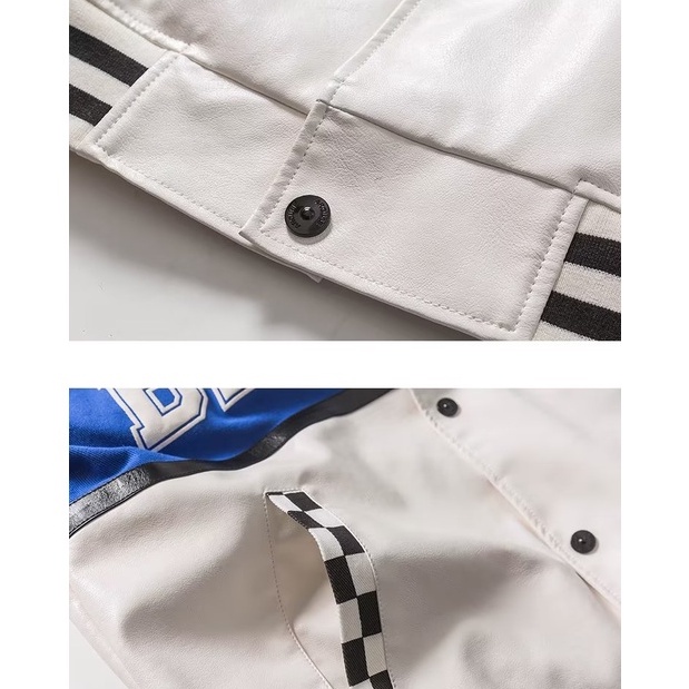 Áo Khoác Da In Chữ Thời Trang Cá Tính Cho Nam Áo Khoác Bóng Chày Form Rộng Thoải Mái Thời Trang retro Hàn Quốc