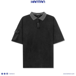 Áo polo unisex túi hộp wash xám