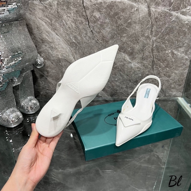 Sandal Prada Bóng Mũi Nhọn Gót Nhú Trắng Đen Full Size 35-39  -  By Anh Dinh Phuong