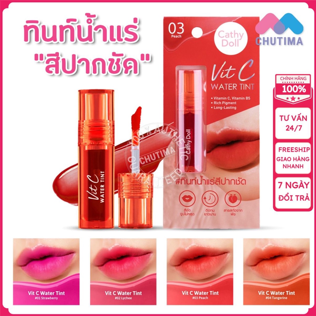 Cathy Doll Vit C Water Tint 2.7g Son kem lì Thái lan mềm mịn chống thấm nước không khô môi lâ