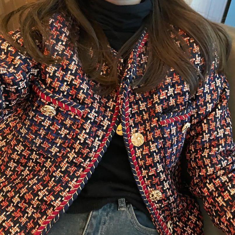 Áo Khoác Tweed Họa Tiết Kẻ Sọc Thời Trang Thu Đông Mới 2022 Cho Nữ