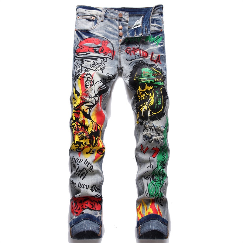 Quần Jeans Dài Phối Vết Rách Cá Tính Cho Nam