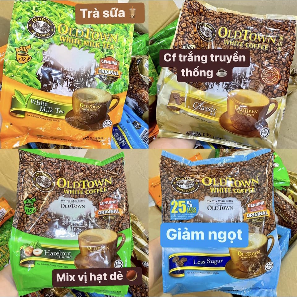 Cà Phê Trắng White Coffee OldTown Cafe Malaysia Hazelnut 15 Gói x 38g đủ vị