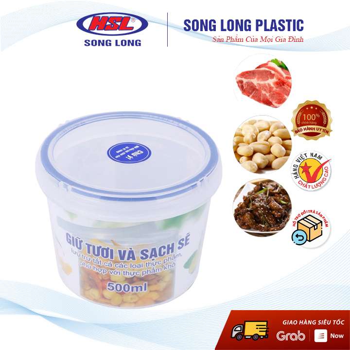 Hộp đựng bảo quản thực phẩm 500ml Song Long Plastic Four Lock nhựa tròn - 2512