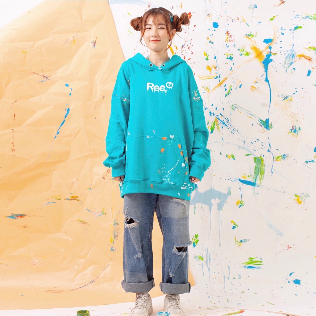 LOCAL BRAND REE - ÁO HOODIE VẨY SƠN THỦ CÔNG MÀU XANH | BigBuy360 - bigbuy360.vn