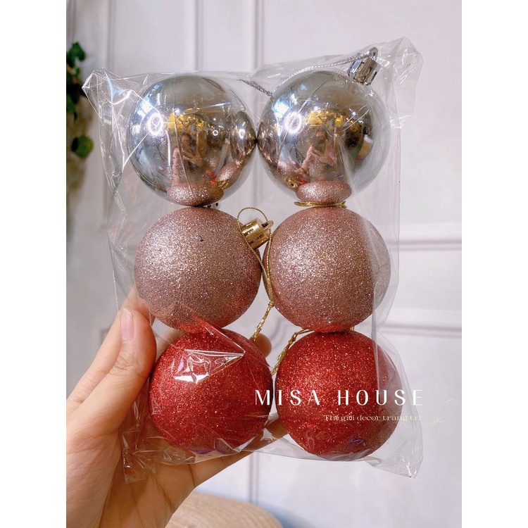 Bộ 6 Quả trái châu noel 6cm trang trí decor cây thông giáng sinh màu vàng xanh dương bạc siêu đẹp Misa House