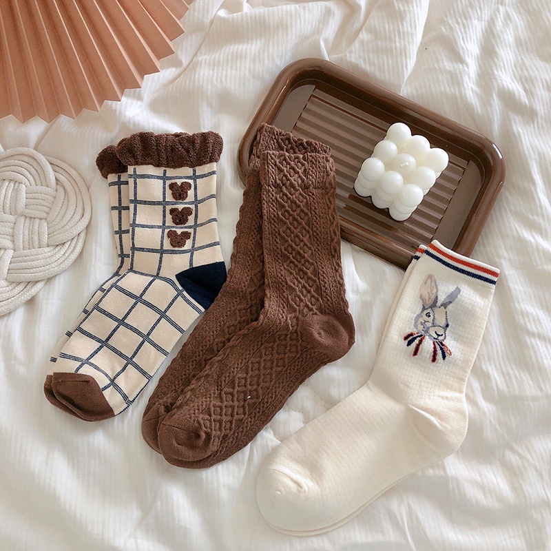 Set 9 Tất nữ Muzini vớ cổ cao tone nâu tây phong cách vintage đáng yêu nhiều mẫu TN61