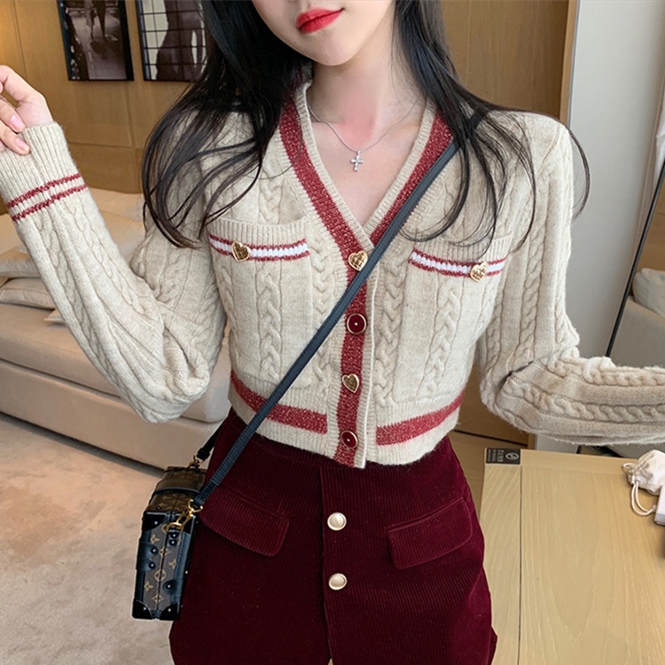 Áo Cardigan Dệt Kim Cổ Chữ V Kẻ Sọc Ngang Thời Trang Thu Đông Mới 2023 Phong Cách Preppy Cho Nữ