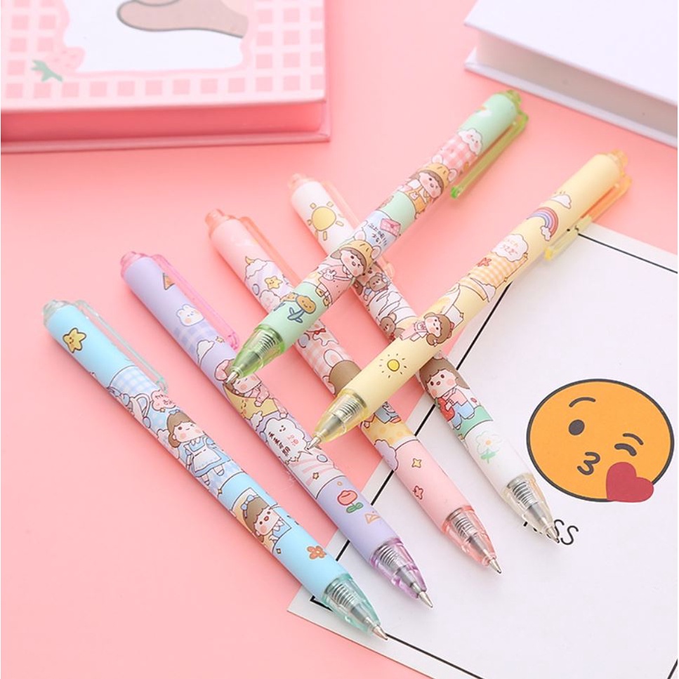 Bút bi đen, bút Gel bấm ngòi 0.5mm hình hoạt hình cute dễ thương, bút mực đen vỏ hoạt hình đáng yêu