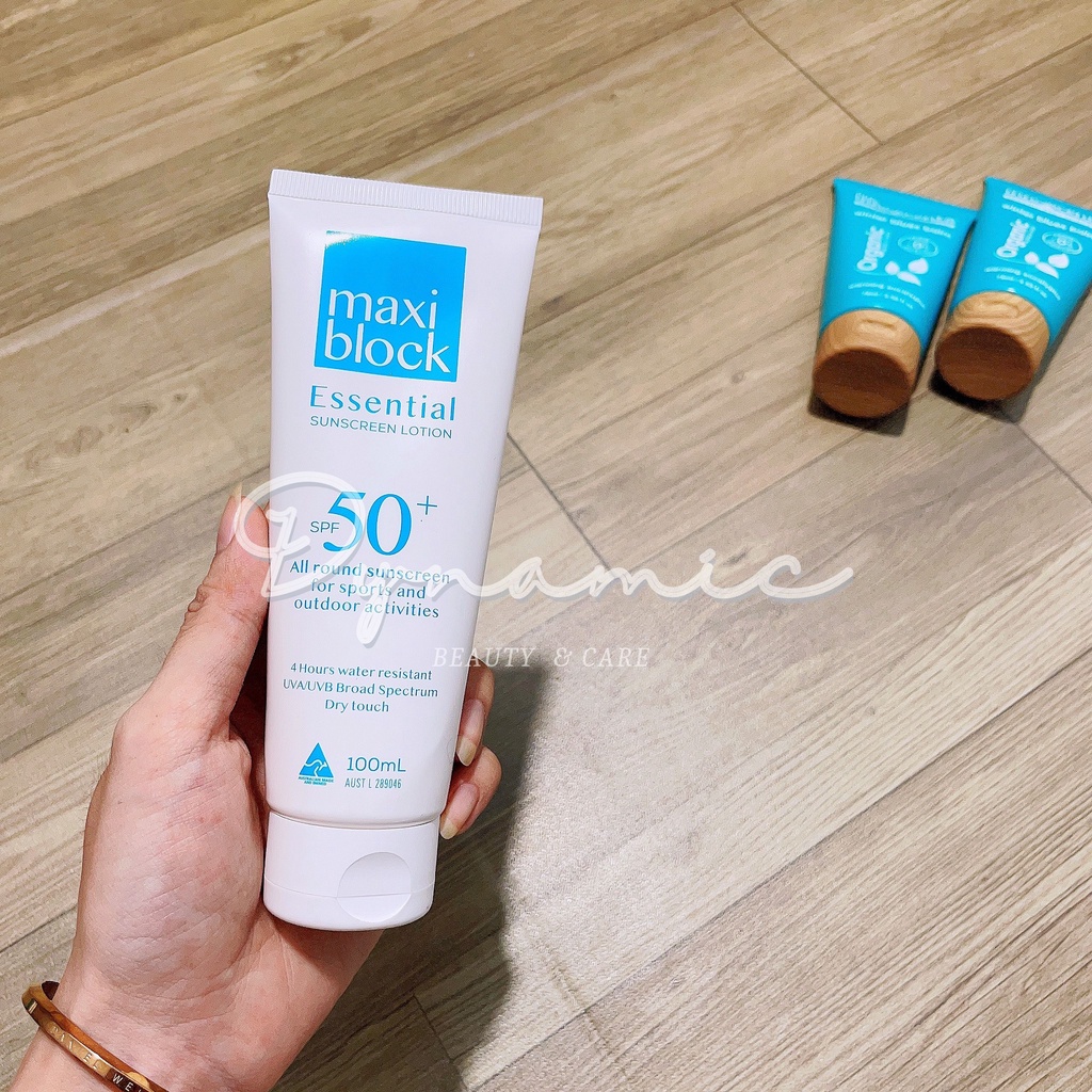 Kem chống nắng phổ rộng Maxiblock essential dry touch sunscreen lotion spf50+ 100ml- 500ml- 1L maxi block